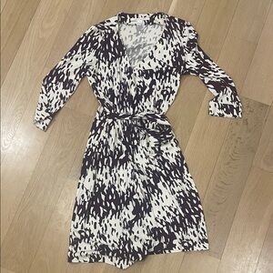 Diane Von Furstenberg Purple and Cream Wrap Patterned Dress